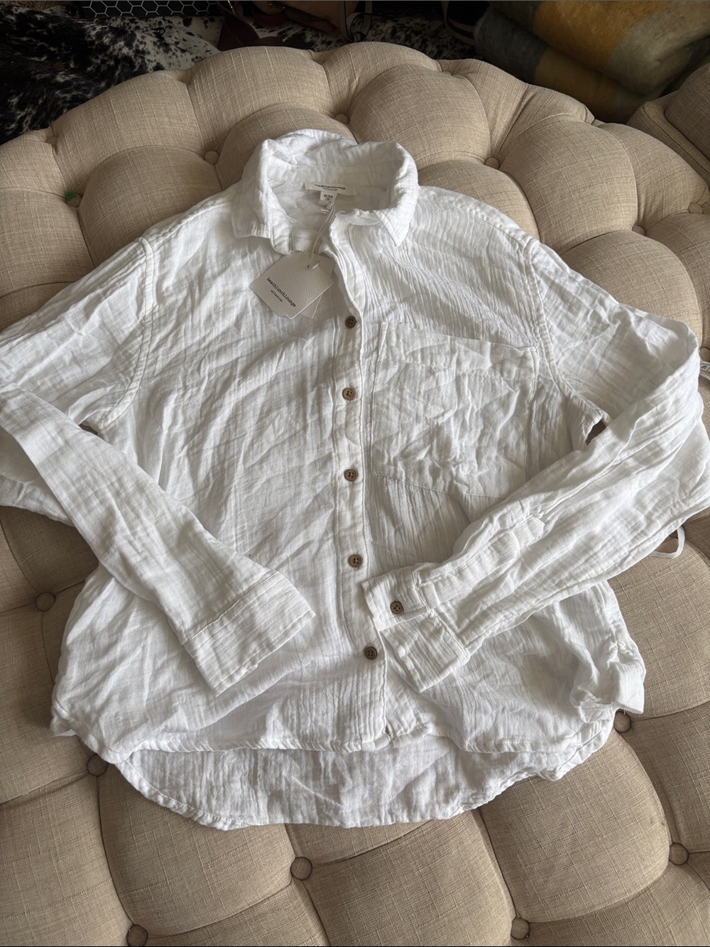 beachlunchlounge White Textured Casual Button-Down Shirt